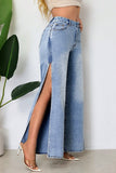Wide-Leg Slit Denim Jeans