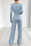 Striped Crop Top and Pants Set