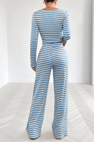 Striped Crop Top and Pants Set