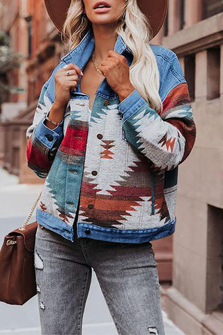 Aztec Pattern Denim Jacket