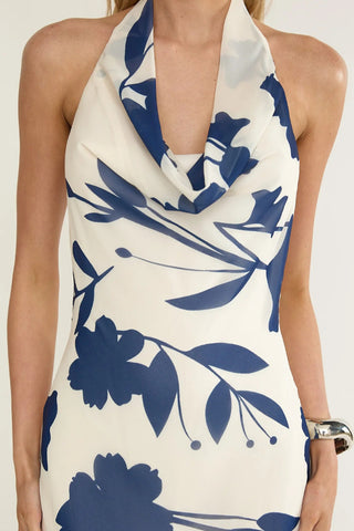 Elegant Floral Halter Evening Dress