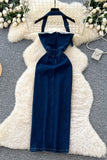 Halter Neck Denim Dress