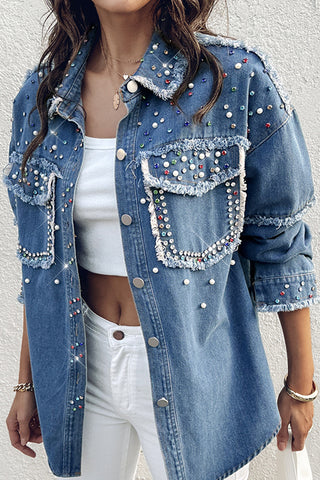 Embellished Denim Jacket with Frayed Edges