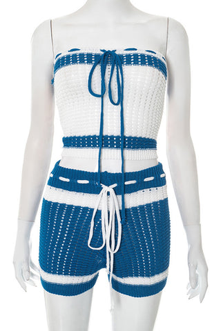 Strap-Detail Knit Short Set