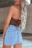 Patterned Denim Mini Skirt