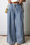 Striped Wide-Leg Denim Pants
