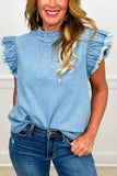 Ruffled Sleeve Denim T-Shirt