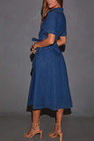 Belted Button-Front Denim Dress