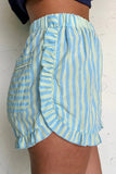 Ruffle Trim Striped Casual Shorts