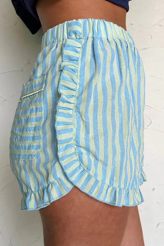 Ruffle Trim Striped Casual Shorts