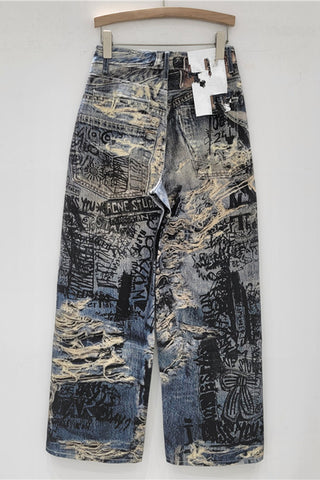 Distressed Straight-Leg Jeans