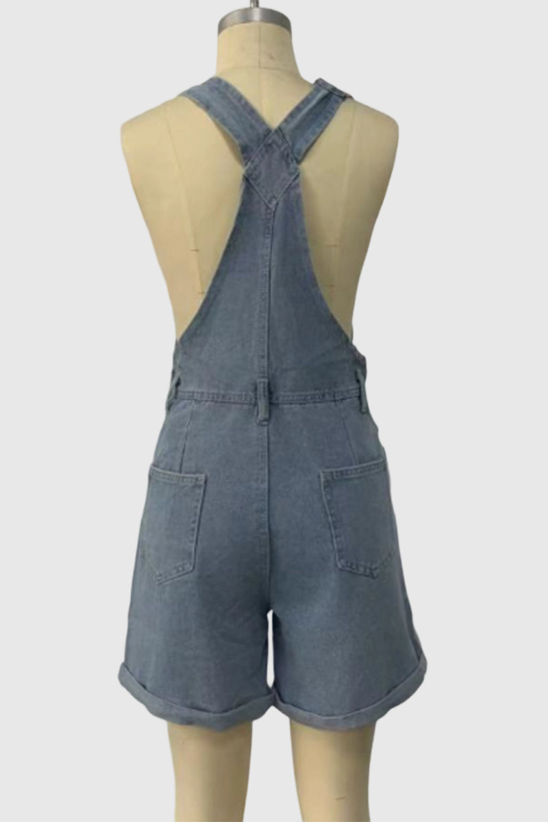 Casual Denim Romper with Pocket Detail