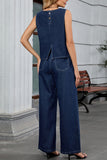Chic Sleeveless Denim Top and Pants Set