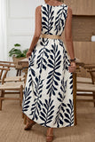Leaf Print Sleeveless Casual Dress