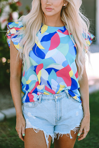 Vibrant Patterned Flutter Sleeve Tee