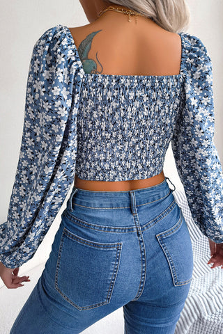 Floral Puff Sleeve Tie Front Blouse