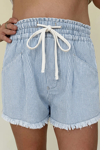 Striped Elastic-Waist Casual Shorts