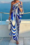 One-Shoulder Striped Maxi Dress