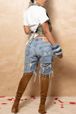 Distressed Paint-Splatter Denim Shorts