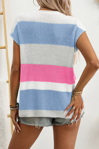 Striped Knit V-Neck Top