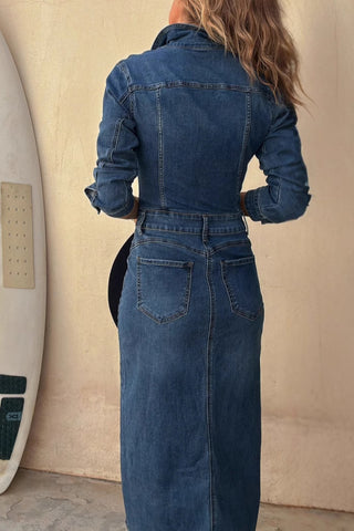 Buttoned Denim Midi Dress