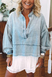 Relaxed Denim V-Neck Blouse