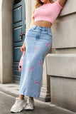Bow-Accent Denim Maxi Skirt