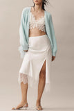 V-Neck Cardigan with Tulle Accents