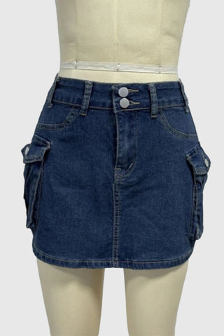 Dual-Button Mini Skirt with Pockets