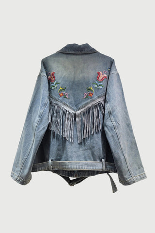Floral Fringe Denim Jacket