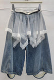Layered Lace Skirt Denim Shorts