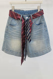 Stylish Denim Shorts with Tie Belt