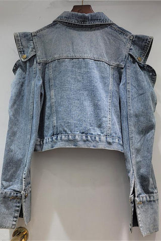 Embellished Denim Jacket with Unique Brooches