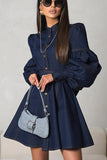 Button-Down Puff Sleeve Denim Dress