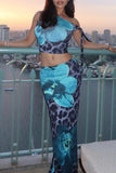 One-Shoulder Leopard Print Skirt Set