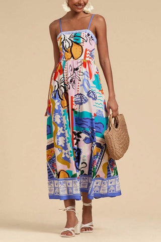 Colorful Strappy Print Dress