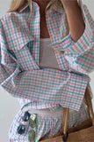 Plaid Button-Up Pants Set