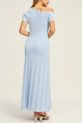 Off-Shoulder Buttoned Casual Dress