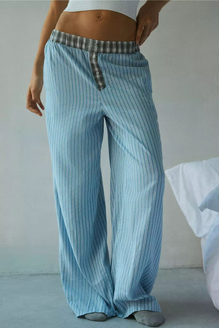 Button-Detail Plaid Casual Pants