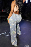 Floral Distressed Straight Jeans