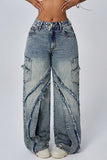 Distressed Wide-Leg Denim Pants
