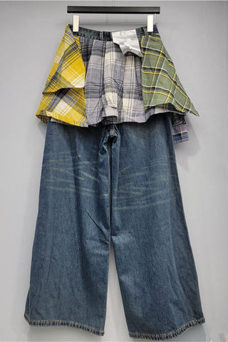 Plaid Layered Straight Jeans