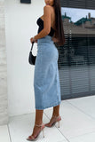 Button-Front Denim Maxi Skirt