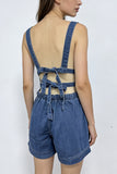 Casual Tie-Waist Denim Romper