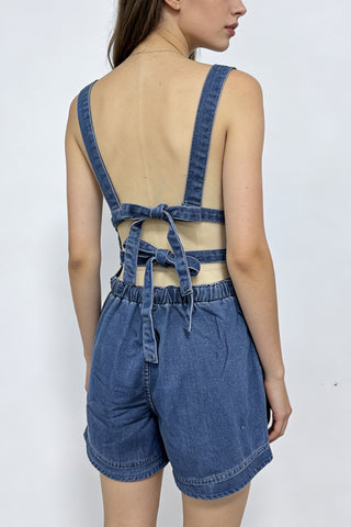 Casual Tie-Waist Denim Romper