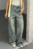 Snake-Print Straight Leg Jeans