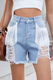 Fringe Detail Denim Shorts