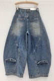 Wide-Leg Denim Trousers with Unique Details