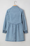Smocked Cuffs Flared Denim Shirt Mini Dress