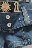 Embellished Denim Shorts with Belt